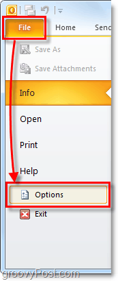επιλογές μενού στο Outlook 2010
