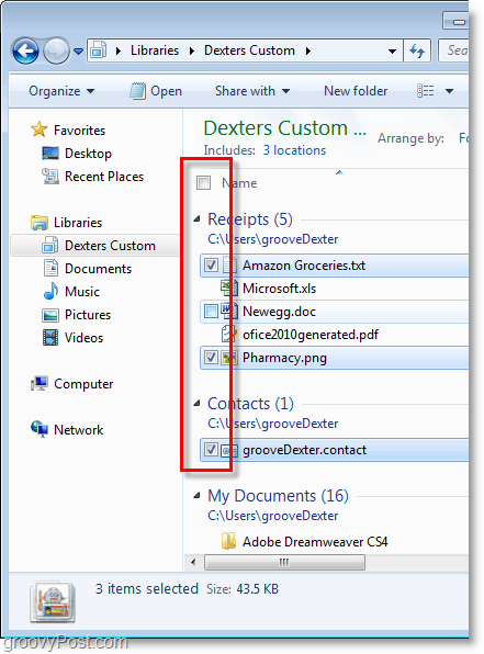 Windows 7 screenshot -use πλαίσια ελέγχου για να επιλέξετε τα στοιχεία σας, groovy!