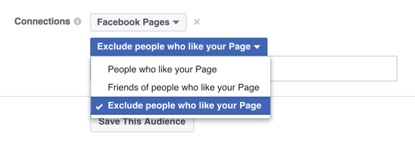 Επιλογή στόχευσης διαφημίσεων στο facebook για εξαίρεση ατόμων που ήδη αρέσουν σε μια σελίδα