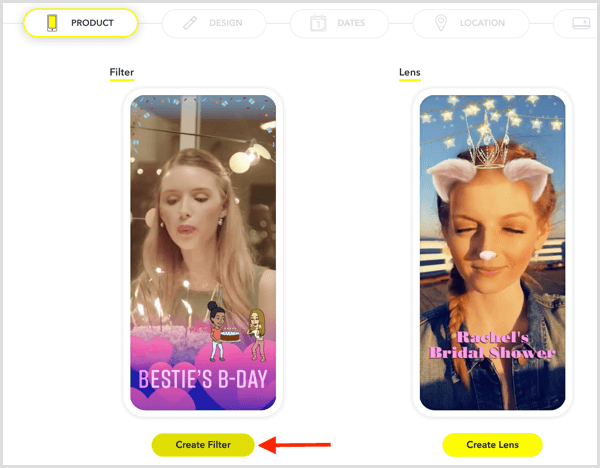 Κάντε κλικ στην επιλογή Δημιουργία φίλτρου για να ρυθμίσετε ένα φίλτρο Snapchat για την εκδήλωσή σας.