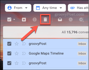 Το εικονίδιο για τη διαγραφή μηνυμάτων ηλεκτρονικού ταχυδρομείου στο Gmail