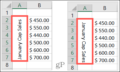 Περιστρεφόμενο κείμενο πάνω και κάτω στο Excel