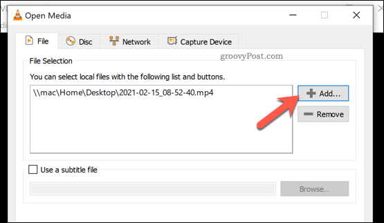 Προσθήκη αρχείου για μετατροπή σε VLC στα Windows