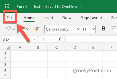 Μενού αρχείου εφαρμογής ιστού Excel