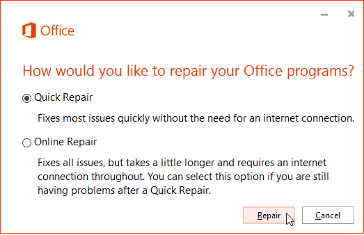 Office 365 Online Επισκευή