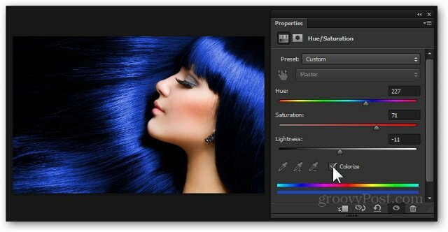 μπλε χρώμα των μαλλιών ρυθμίσεων photoshop προσαρμογή χρώματος χρωματική κορεσμός προσθέστε οδηγός επίδρασης