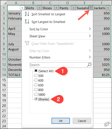 Φιλτράρετε κενές σειρές στο Excel