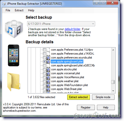 iPhone Backup Extractor επιλέξτε