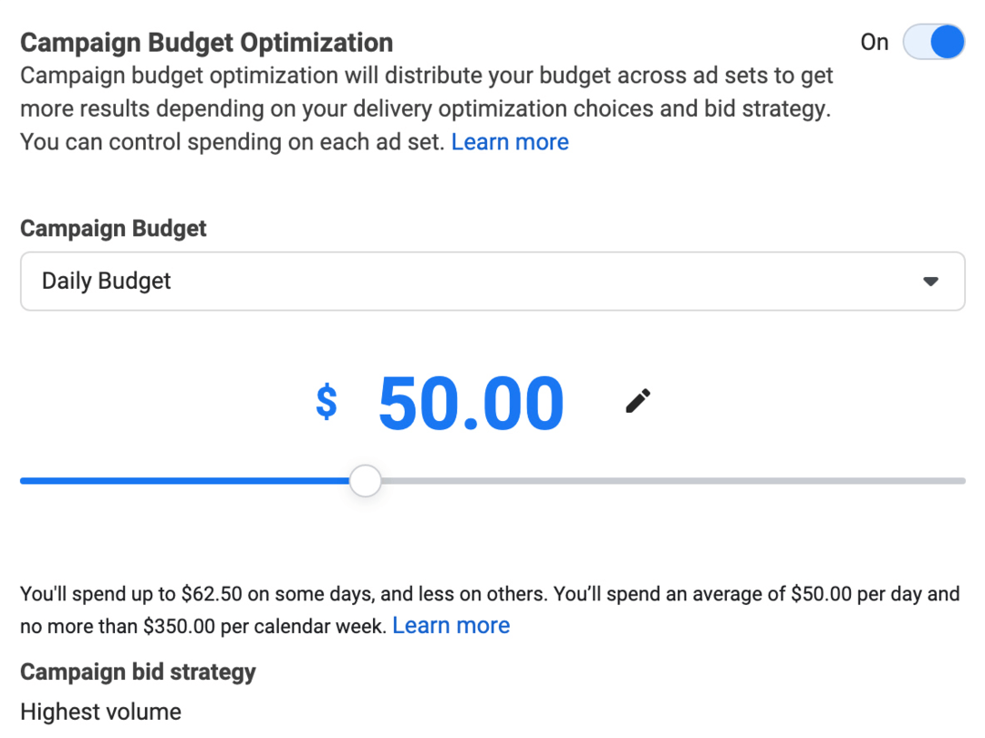 εικόνα της ενότητας Campaign Budget Optimization στο Ads Manager