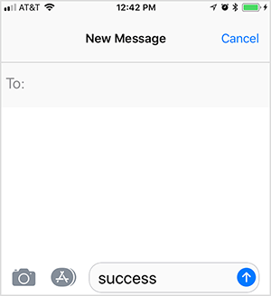 Αυτό είναι ένα στιγμιότυπο οθόνης ενός επόμενου μηνύματος κειμένου. Ο χρήστης έχει πληκτρολογήσει τη λέξη-κλειδί "επιτυχία" για να ενεργοποιήσει μια απάντηση από μια αυτόματη διοχέτευση πωλήσεων. Ο Oli Billson χρησιμοποιεί αυτήν την τακτική στο πλαίσιο της διοχέτευσης του τηλεφώνου του.