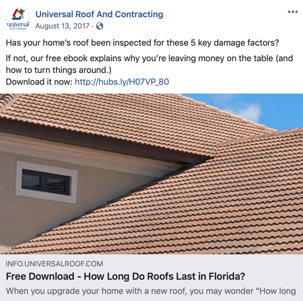 Παράδειγμα έμμεσης προώθησης πωλήσεων για εκτίμηση στέγης στο Facebook.