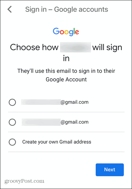 όνομα χρήστη παιδικού λογαριασμού gmail
