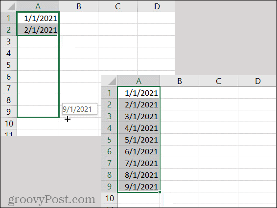 Μοτίβο ημερομηνίας αυτόματης συμπλήρωσης του Excel