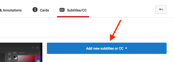 Ανοίξτε το βίντεό σας στο YouTube στο Video Creator και κάντε κλικ στην επιλογή Προσθήκη νέων υπότιτλων.
