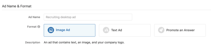 όνομα διαφήμισης και μορφή για διαφημιστική καμπάνια Quora