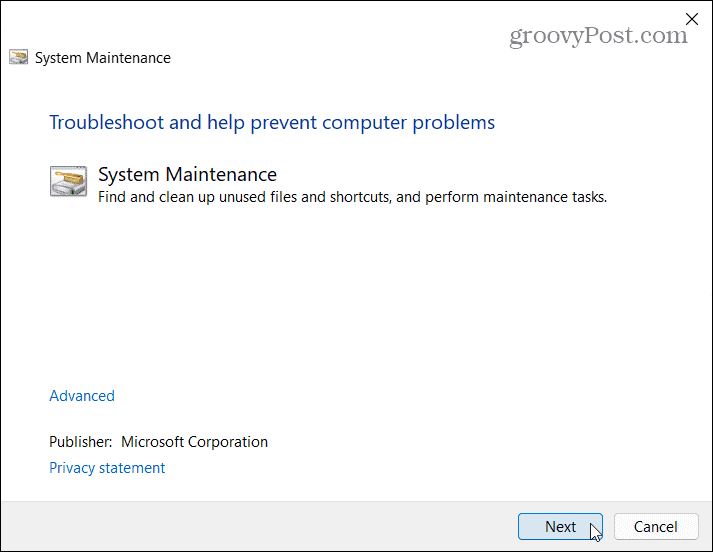 Ξεκινήστε το System Maintenance Wizard