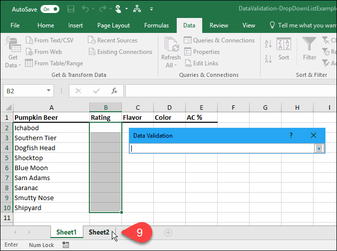 Τρόπος δημιουργίας λιστών αναπτυσσόμενων παραμέτρων χρησιμοποιώντας την επικύρωση δεδομένων στο Microsoft Excel