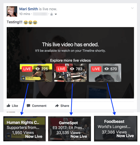 Το Facebook φαίνεται να πειραματίζεται με μια νέα δυνατότητα που προτείνει σχετικά ζωντανά βίντεο μετά τη λήξη μιας μετάδοσης.