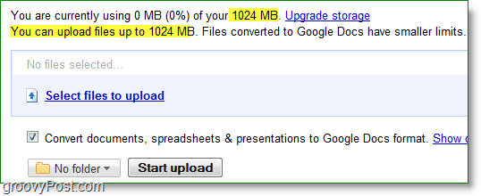 Το google docs νέο όριο ορίου φόρτωσης είναι 1024mb ή 1GB
