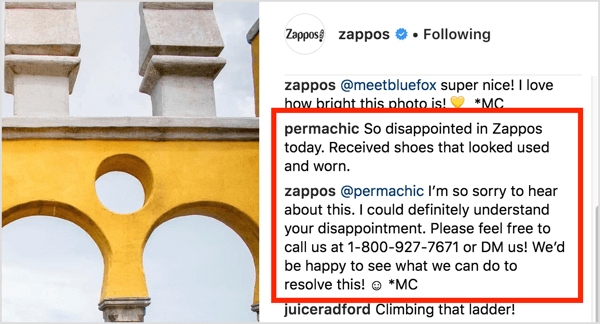 Στο Instagram, μπορείτε να απαντήσετε σε αναφορές με ένα σχόλιο που περιέχει το @ όνομα χρήστη του πελάτη. 