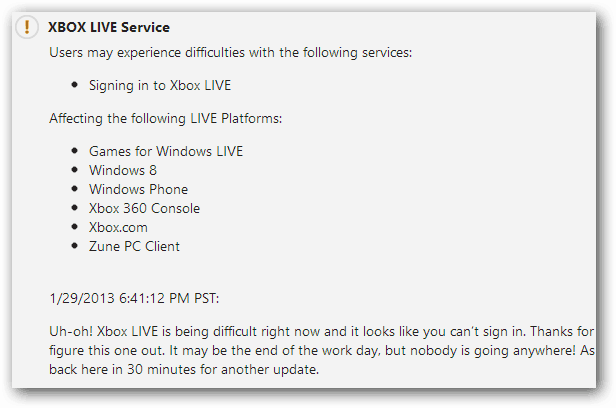 Ενημέρωση υπηρεσίας Xbox Live Service