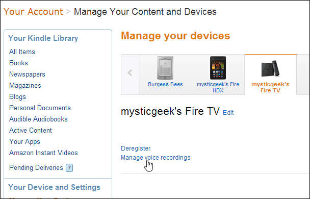 Διαγραφή απομακρυσμένων φωνητικών εγγραφών της Amazon Fire TV