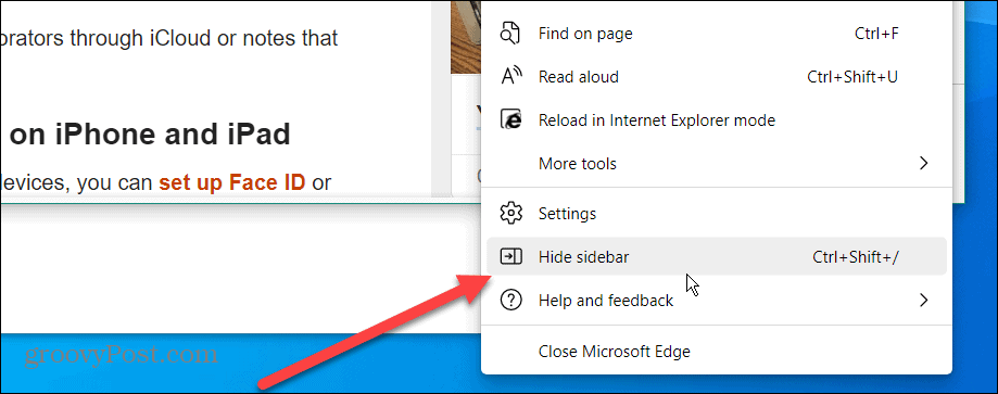 Απενεργοποιήστε την πλευρική γραμμή του Microsoft Edge