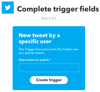 Ρυθμίστε μια μικροεφαρμογή IFTTT που ενεργοποιείται από ένα νέο tweet από έναν συγκεκριμένο χρήστη Twitter.