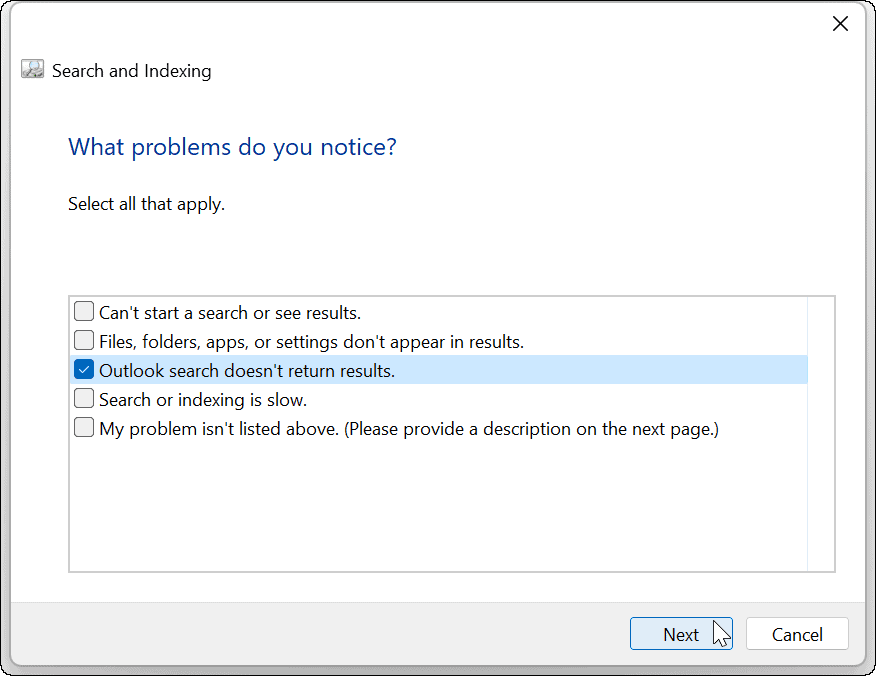 Windows 11 Outlook Search δεν λειτουργεί