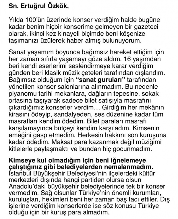 Η απάντηση του γνωστού πιανίστα Tuluyhan Uğurlu στο Ertuğrul Özkök σαν χαστούκι!
