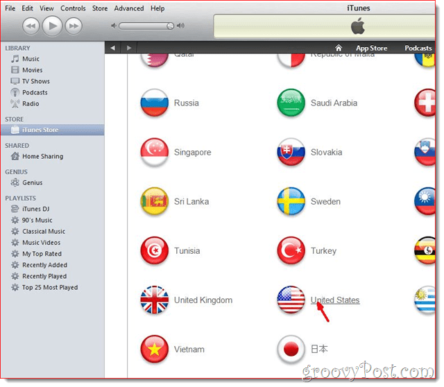 iTunes - Κάντε κλικ στο United State Flag