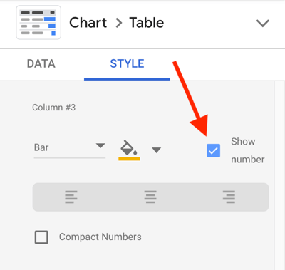 Χρησιμοποιήστε το Google Data Studio για να αναλύσετε τις διαφημίσεις σας στο Facebook, βήμα 23, επιλογή για εμφάνιση αριθμού για κάθε μέτρηση