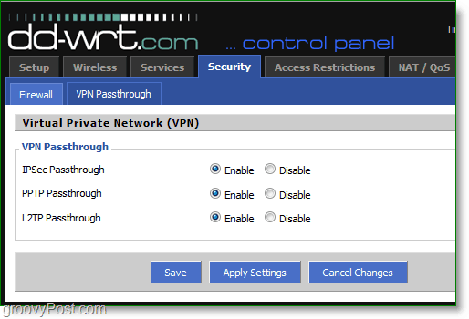 ενεργοποιήστε το vpn passthrough στο δρομολογητή σας