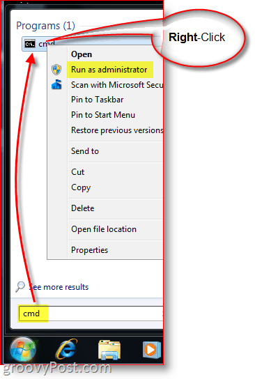 Εκκίνηση CMD - Γραμμή εντολών των Windows ως διαχειριστής με δεξί κλικ