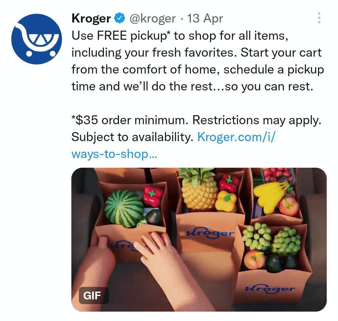 εικόνα του tweet της Kroger με GIF