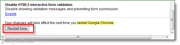 επανεκκινήστε το Chrome για να αποθηκεύσετε τις αλλαγές
