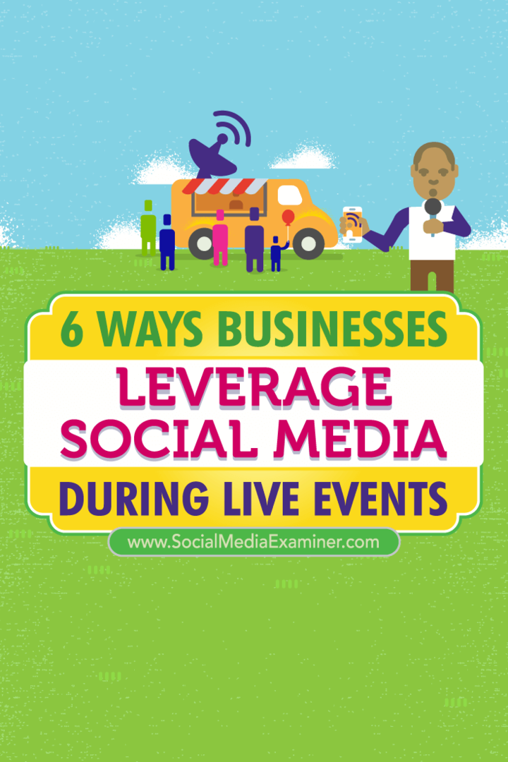 Συμβουλές για έξι τρόπους με τους οποίους οι επιχειρήσεις έχουν αξιοποιήσει τα μέσα κοινωνικής δικτύωσης για σύνδεση κατά τη διάρκεια ζωντανών εκδηλώσεων.