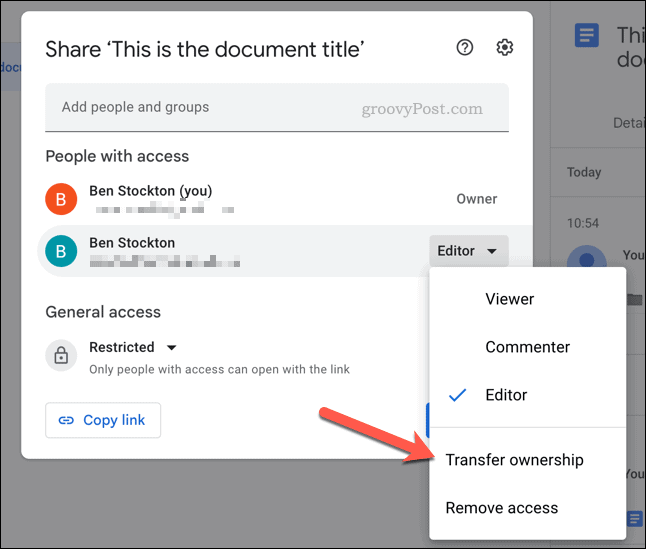 Μεταβίβαση ιδιοκτησίας ενός αρχείου στο Google Drive