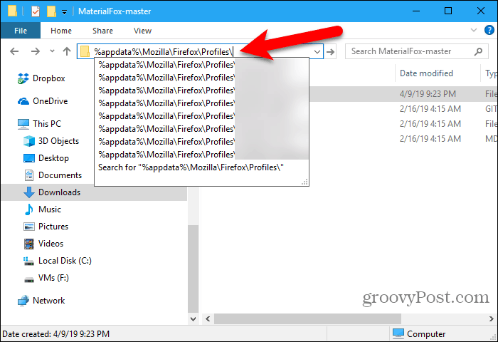 Επικολλήστε τη διαδρομή του προφίλ στο File Explorer