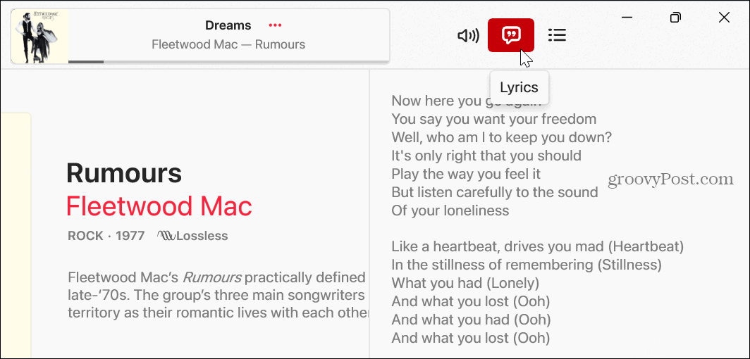 Προβολή στίχων στο Apple Music