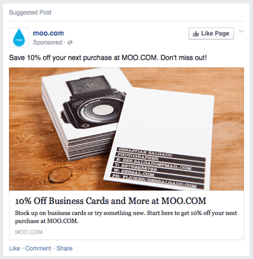moo cards facebook διαφήμιση παράδειγμα 2