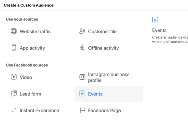 Πώς να προωθήσετε τη ζωντανή σας εκδήλωση στο Facebook, βήμα 10, να δημιουργήσετε προσαρμοσμένο κοινό στο Facebook Ads Manager με βάση τις προβολές σελίδας εκδηλώσεων