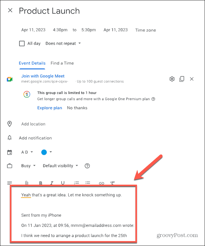 περιεχόμενα email ημερολογίου google