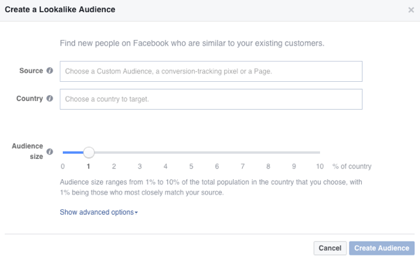 Θα δείτε αυτές τις επιλογές όταν δημιουργείτε κοινό στο Facebook.