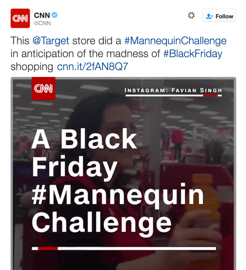 Το CNN μοιράστηκε το βίντεο του Target, το οποίο αξιοποίησε δύο τάσεις στο Twitter.