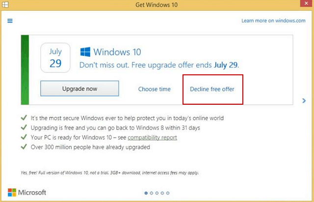 Η Microsoft καθιστά εύκολο να απορρίψει την δωρεάν αναβάθμιση των Windows 10