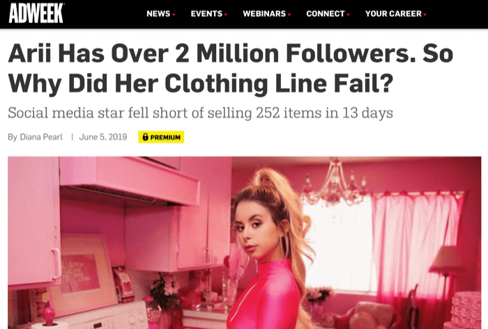 Η επιρροή του Instagram Arri με 2 εκατομμύρια οπαδούς απέτυχε να πουλήσει ρούχα