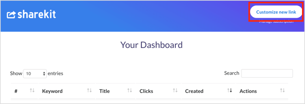 Κάντε κλικ στο κουμπί Προσαρμογή νέου συνδέσμου στο ShareKit.