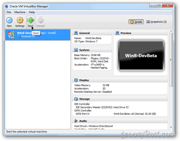 VirtualBox Windows 8 ξεκινήσει vm