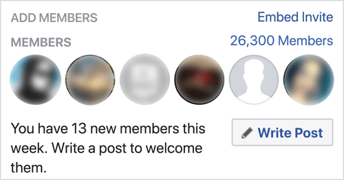 Κάντε κλικ στην επιλογή Γράψτε δημοσίευση για να καλωσορίσετε νέα μέλη της ομάδας του Facebook.